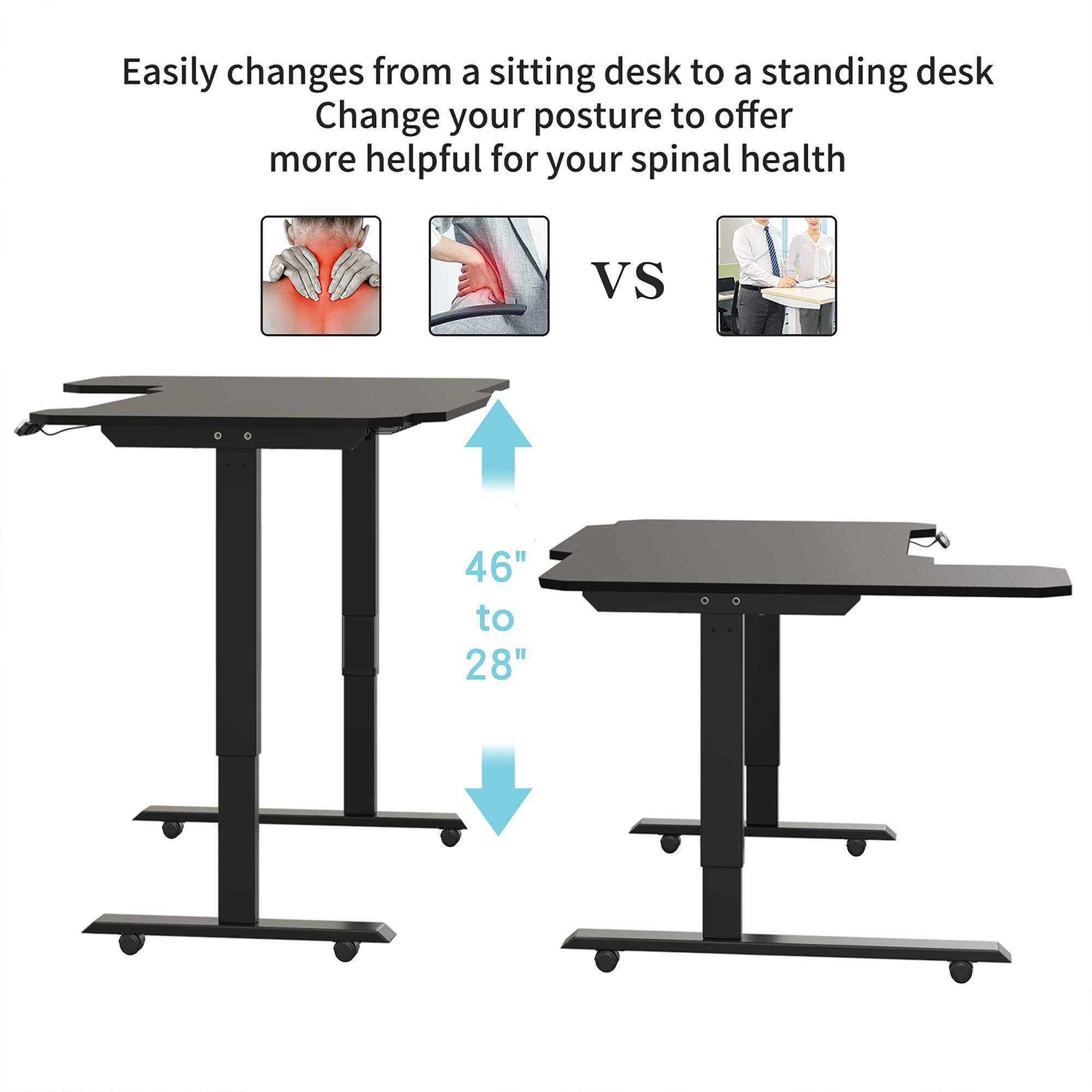 Easily changes from a sitting desk to a standing desk. Change your posture to offer more helpful for your spinal health

VS

46" to 28"