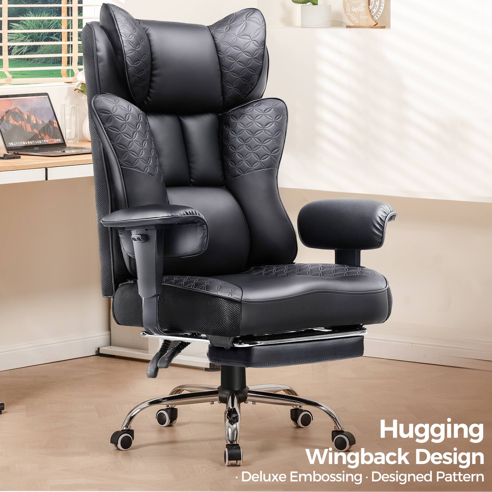 Hugging Wingback Design  
Deluxe Embossing • Designed Pattern