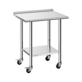 VEVOR - Stainless Steel Work Table, 24x30 inch Food Prep Table with Wheels and Backsplash, Commercial Kitchen Workstation - Silver