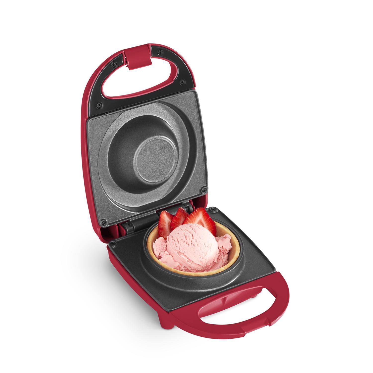 Left. DASH - Rise by Dash 1 waffle Red Plastic Waffle Bowl Maker - Red.
