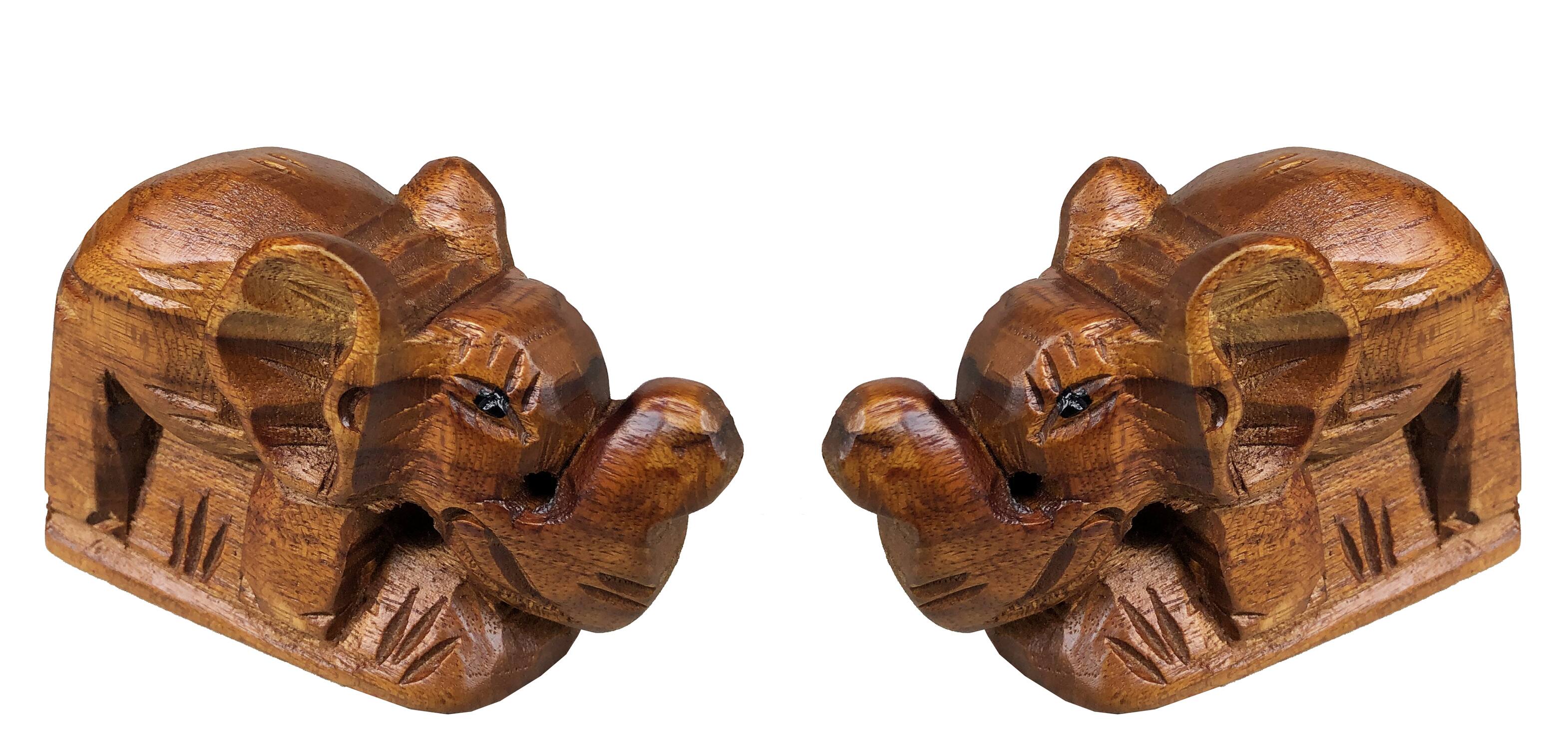 Dart - Elephant Mini Statue SET 2 pcs - Natural Teak Oil