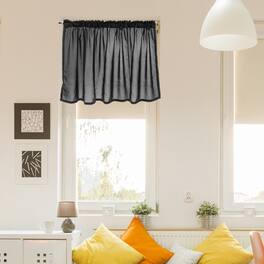Unique Bargains - Curtain Valance, 27.5x51 in, Half Sheer Rod Pocket Valance for Kitchen Cafe Living Room Bedroom Bathroom, 1 Panel - Black