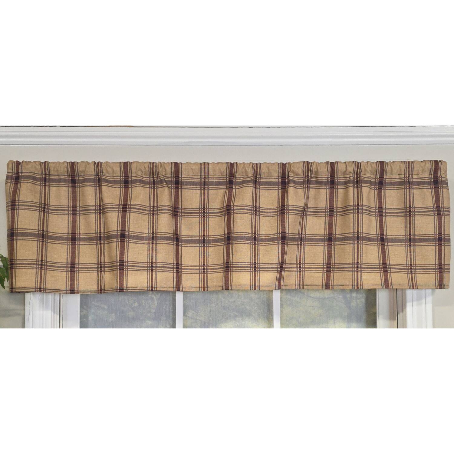 Left. RLF Home - RLF Home 100% Cotton Clambake Plaid Tailored  Unlined Windows Rod Pocket Valance 51" x 12"  Grape - Grape.