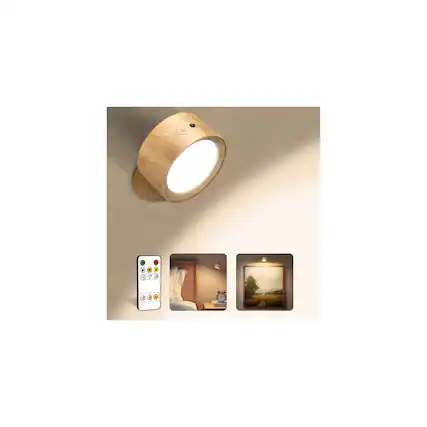 Front. Comfort Essence - Led Wall Mounted Lights Rechargeable Sconces With Remote Touch Control Color Temperatures Rotation Dimmab - Wood 1 Pack.