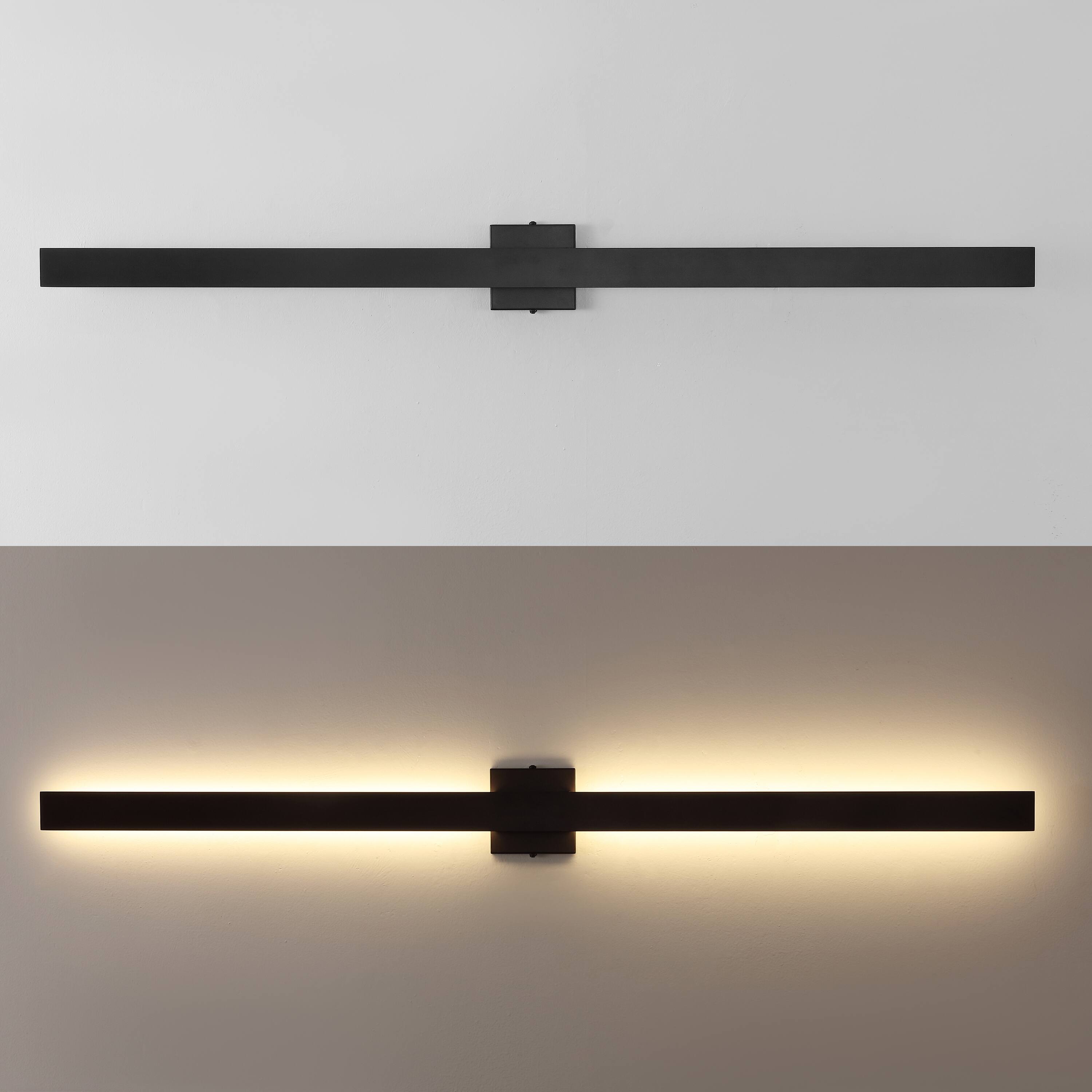 Alt View 4. Jonathan Y - Vara 49.5" Modern Minimalist Indoor/Outdoor Metal 350-Degree Rotate Dimmable Integrated Linear LED Wall Sconce, Black - Black.
