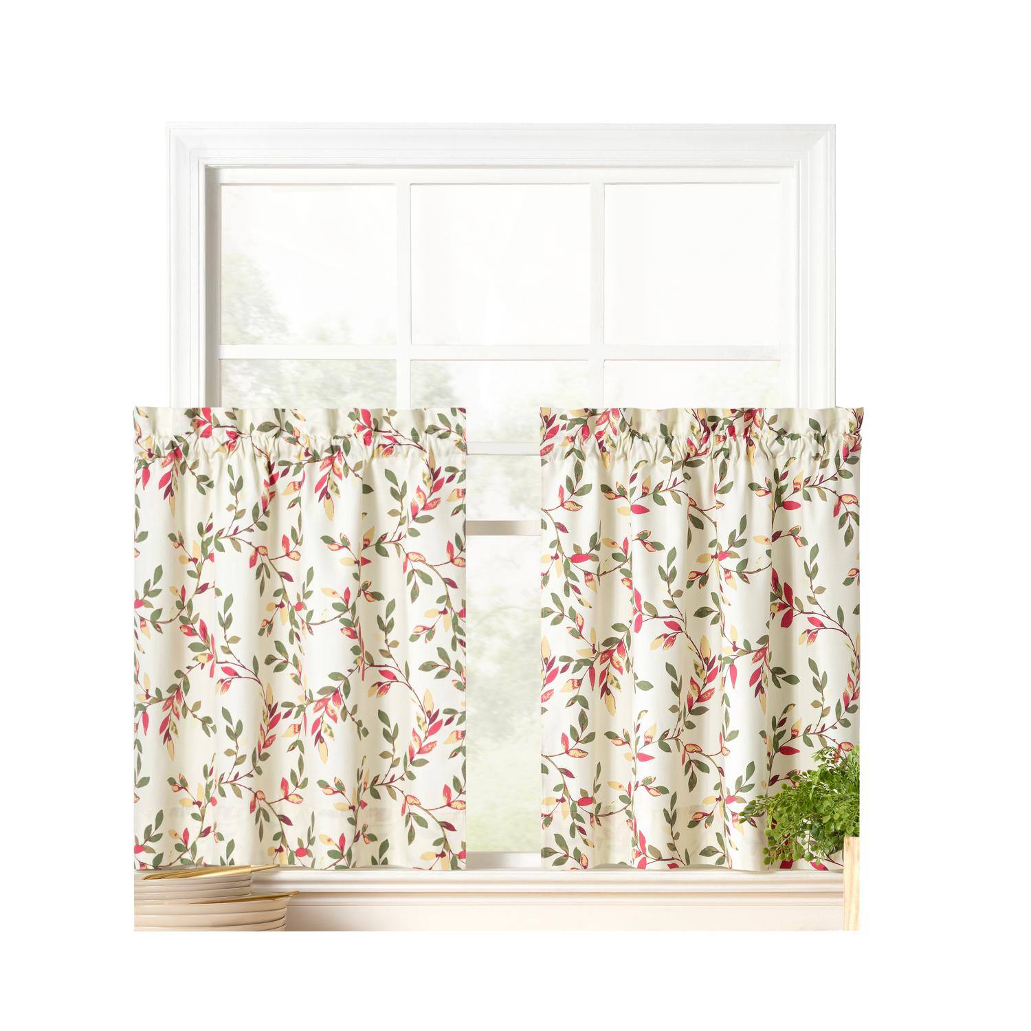 Front. Ellis Curtain - Ellis Vintage Stylish Medium Scale Printed Vine Pattern 1.5" Rod Pocket Tier for Windows 56"x24" Pecan - Pecan.