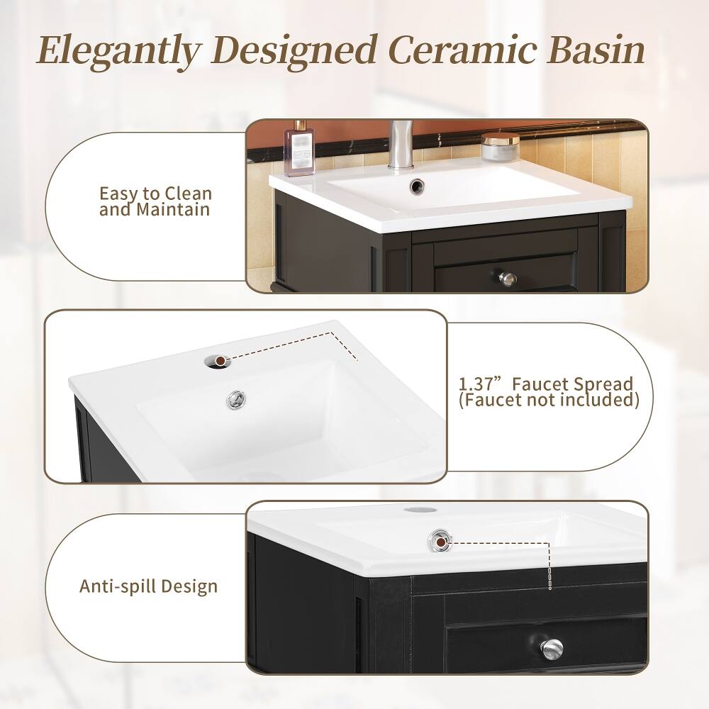 Elegantly Designed Ceramic Basin

Easy to Clean and Maintain

1.37" Faucet Spread (Faucet not included)

Anti-spill Design