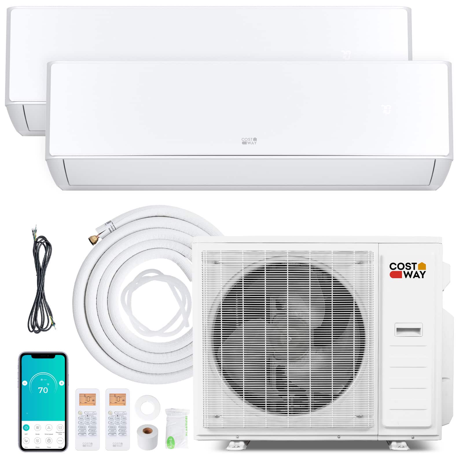 Costway - X-Pro 35000 BTU 2 Zone 18K + 18K Mini Split Air Conditioner WiFi Enabled 22.5 SEER2 - White