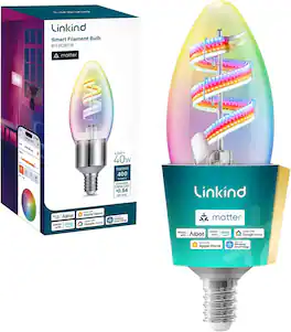 Linkind - B11 E12 Smart LED Bulb Matter Compatible, Color Changing (1-Pack) - Multicolor