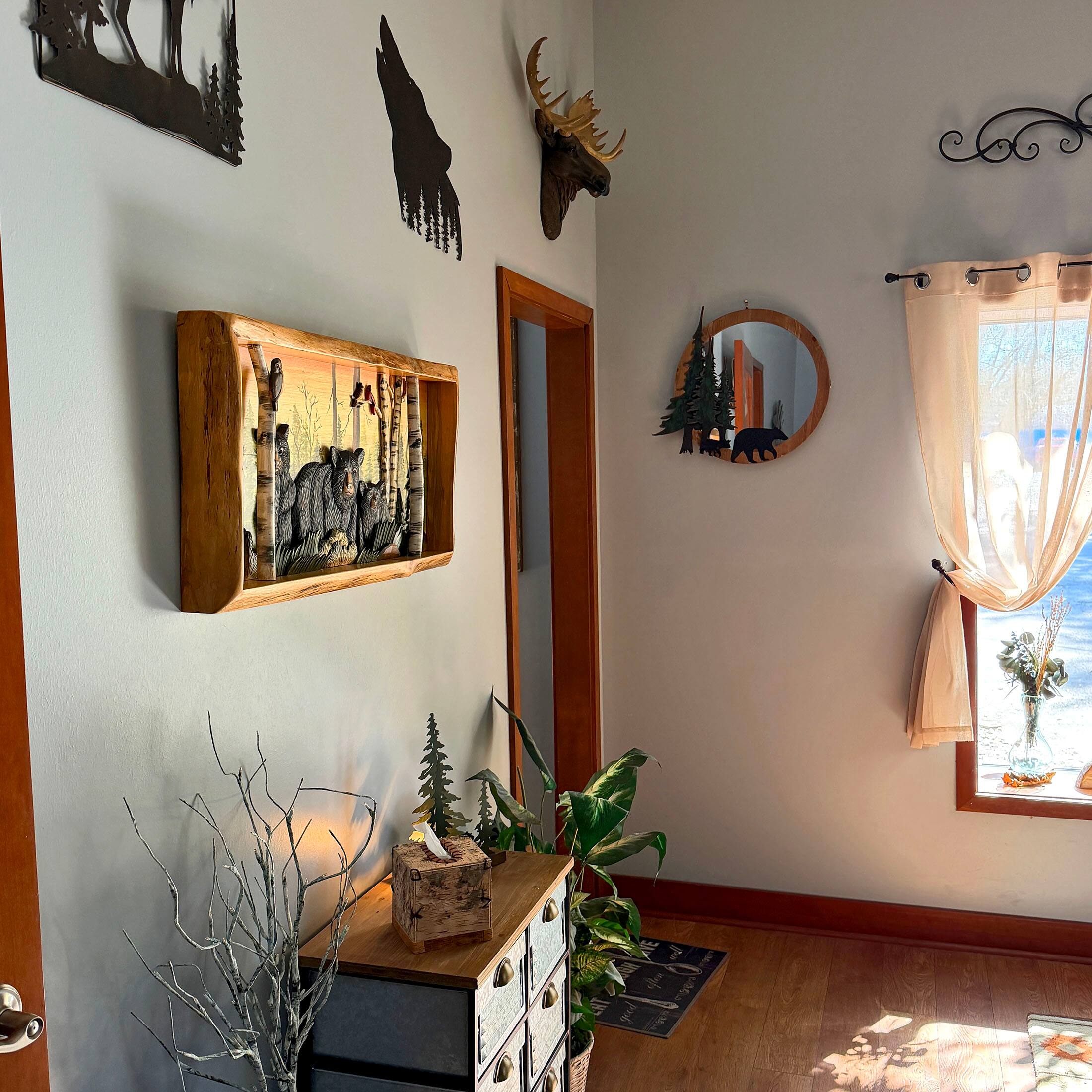 Alt View 5. Zeckos - Rustic Bear Family in Woods Intarsia Wood Wall Sculpture 35.5x18 Indoor - Brown.