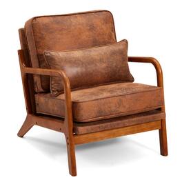 U-HOMY - Mid-Century Modern Accent Chair, Solid Wood Armchair with Upholstered Cushion for Living Room, Bedroom
- Brown