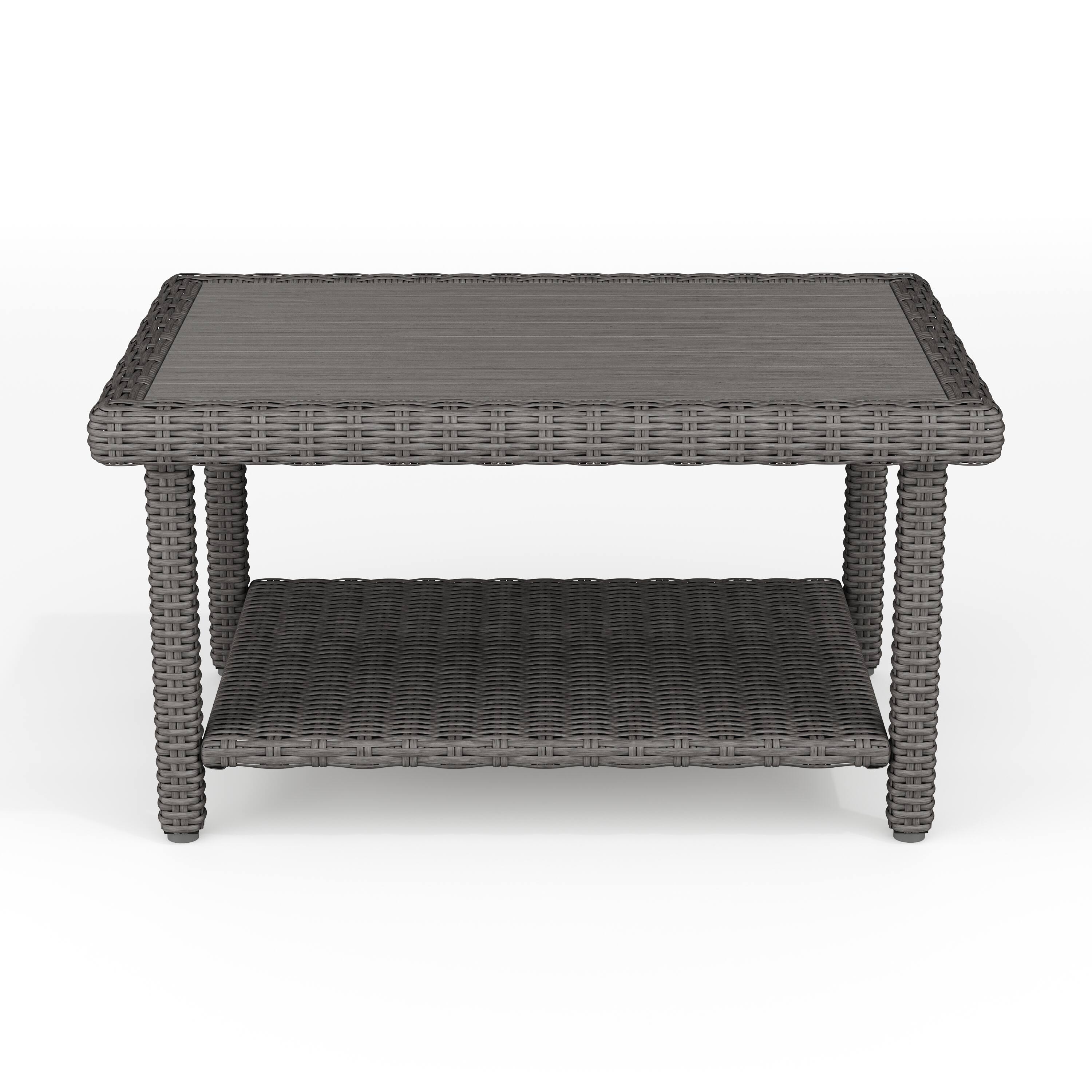Alt View 8. Martha Stewart - Bedford Outdoor Rattan Wicker Patio Coffee Table with Engineered Wood Top - Gray.