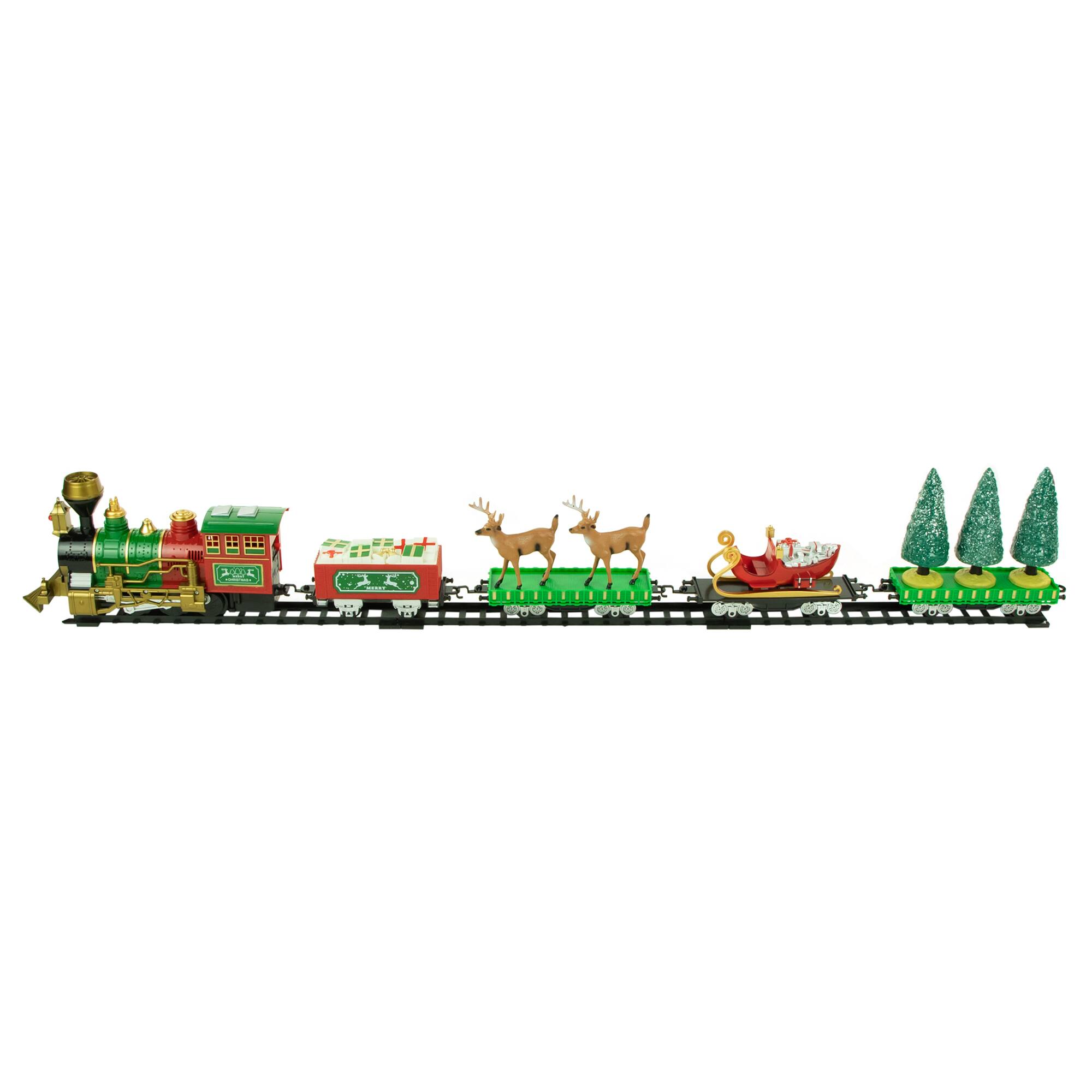 Alt View 3. Northlight - Animated Christmas Train Set with Working Smokestack - Red and Green - 22-Piece - Red.