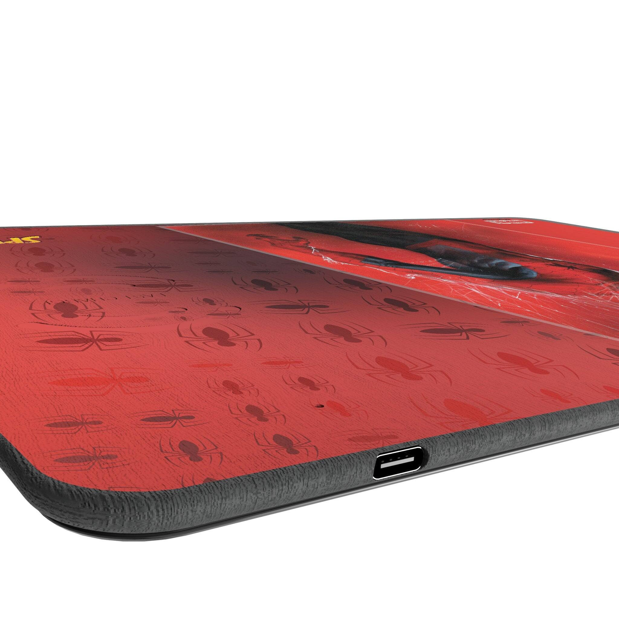Left. Keyscaper - Marvel Cover Art 15-Watt Wireless Charger and Mouse Pad - Spider-Man 1.