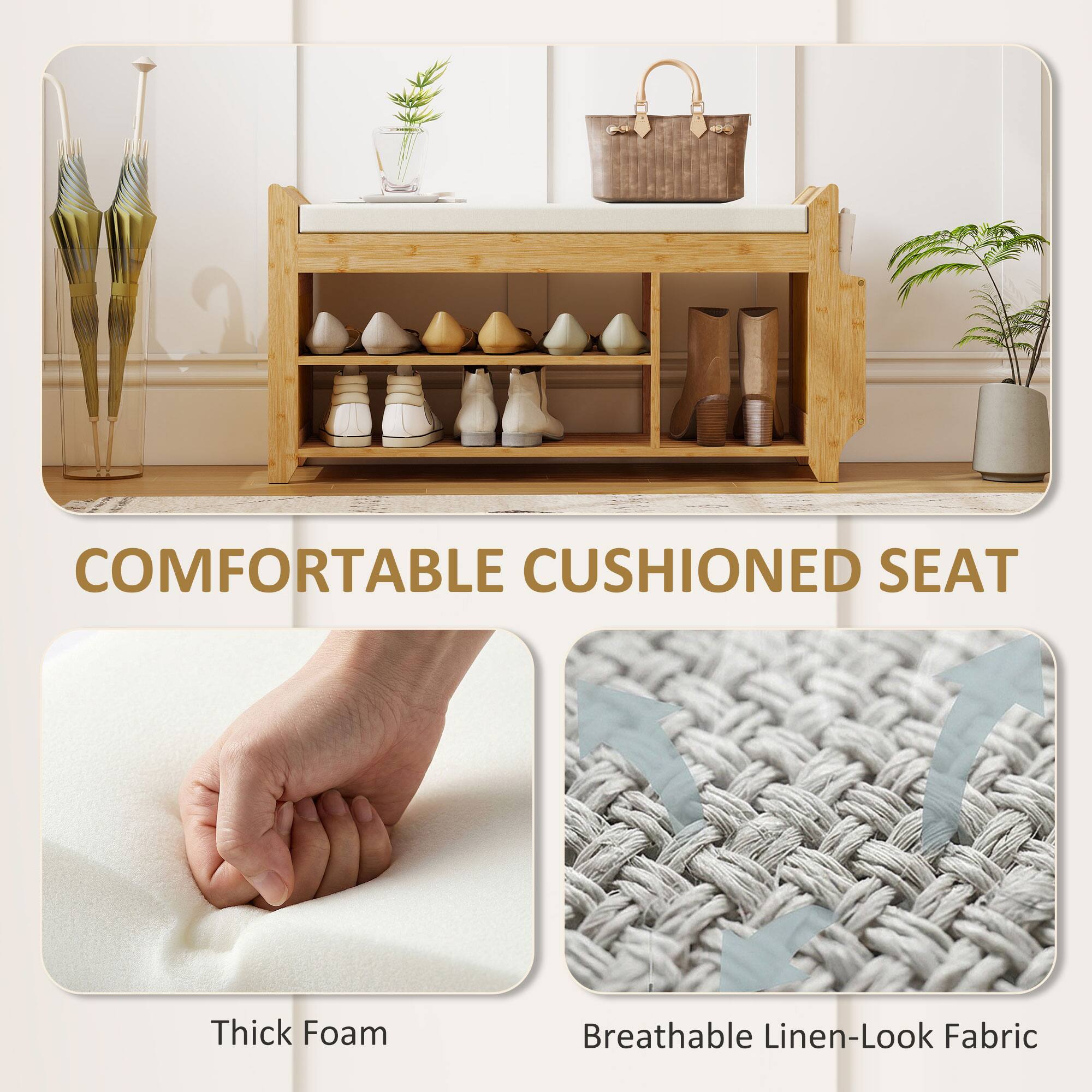 COMFORTABLE CUSHIONED SEAT

Thick Foam

Breathable Linen-Look Fabric