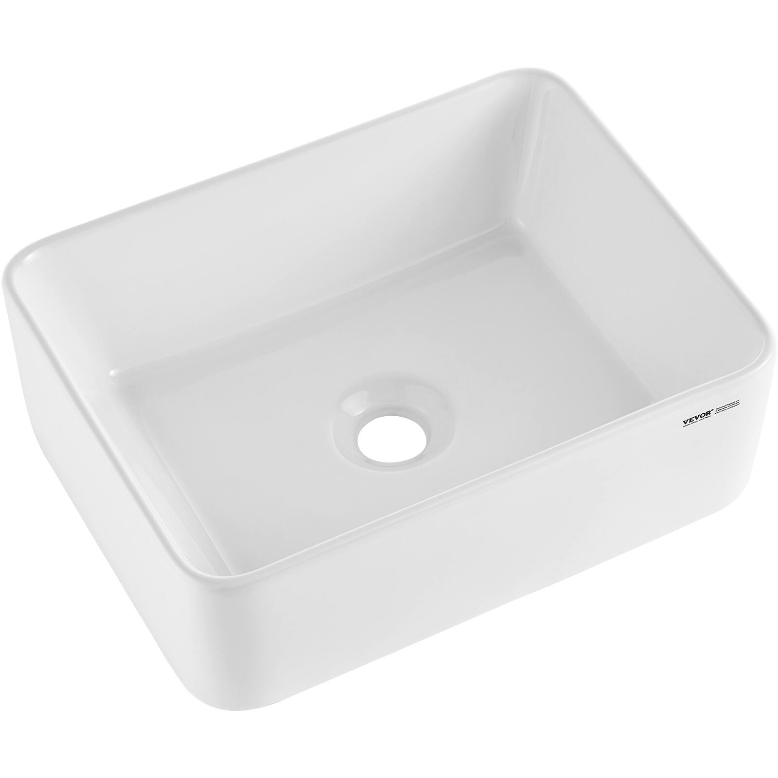 Front. VEVOR - Rectangle Vessel Sink, 16" x 12" Bathroom Vessel Sink Countertop, White Ceramic Bathroom Sinks Above Counter - White.