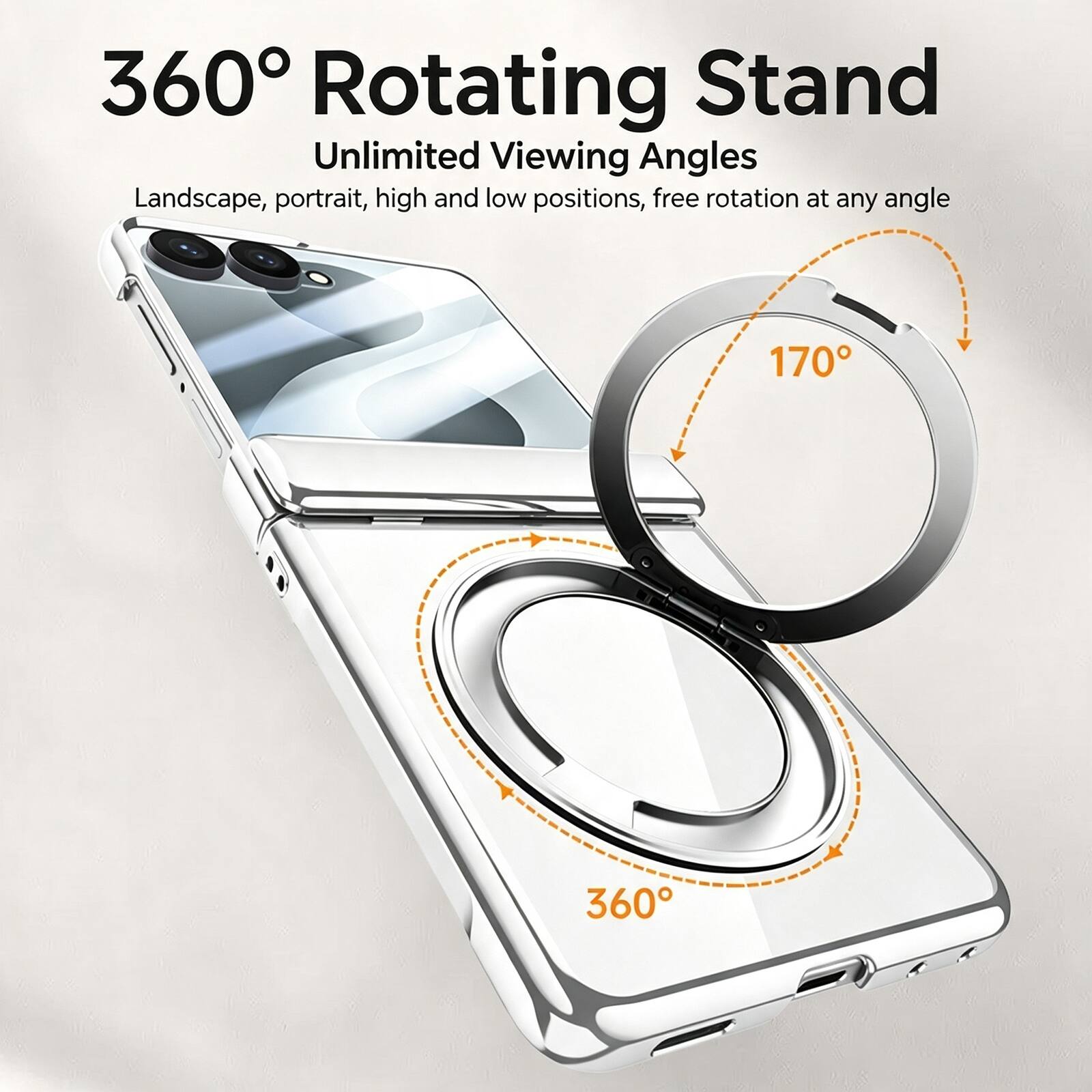 360° Rotating Stand  
Unlimited Viewing Angles  
Landscape, portrait, high and low positions, free rotation at any angle  
170°  
360°