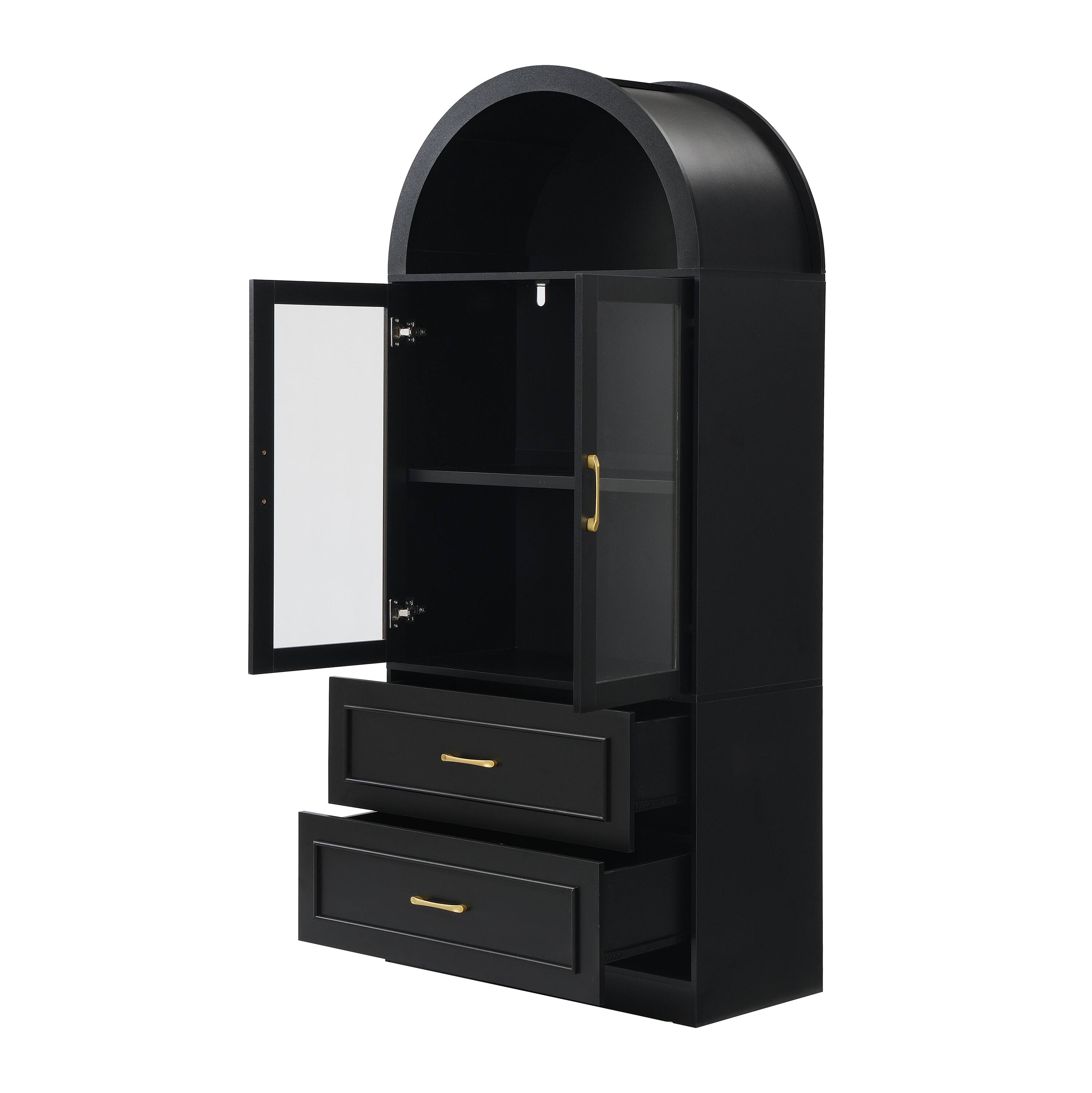 Alt View 7. Loheer - Loheer Black Tall Cabinet, Arched Storage Cabinet with Glass Doors, Modern Display Cabinet for Living Room - Black.