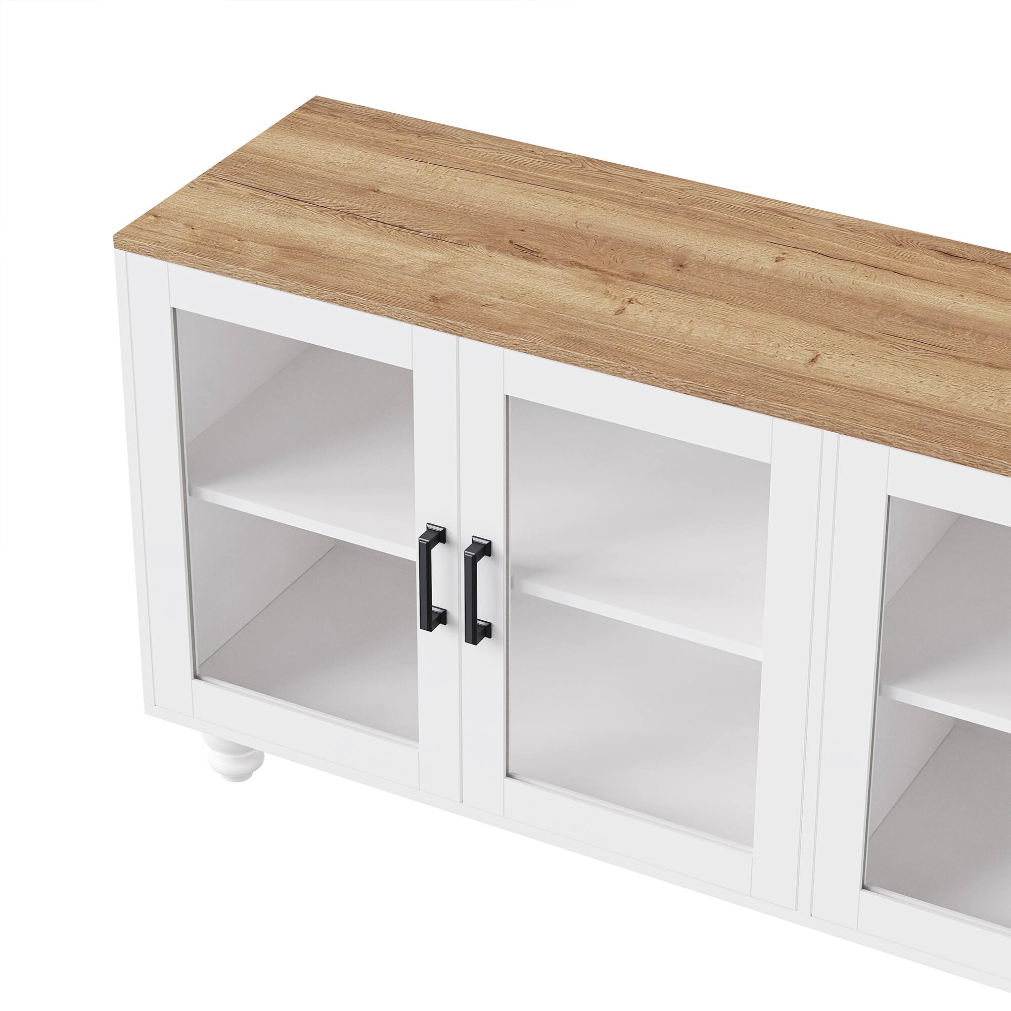 Alt View 6. CheryLife - 62.9 in.White Farmhouse TV Stand with Bookshelves and Tempered Glass Doors for TVs Up to 70" - White.