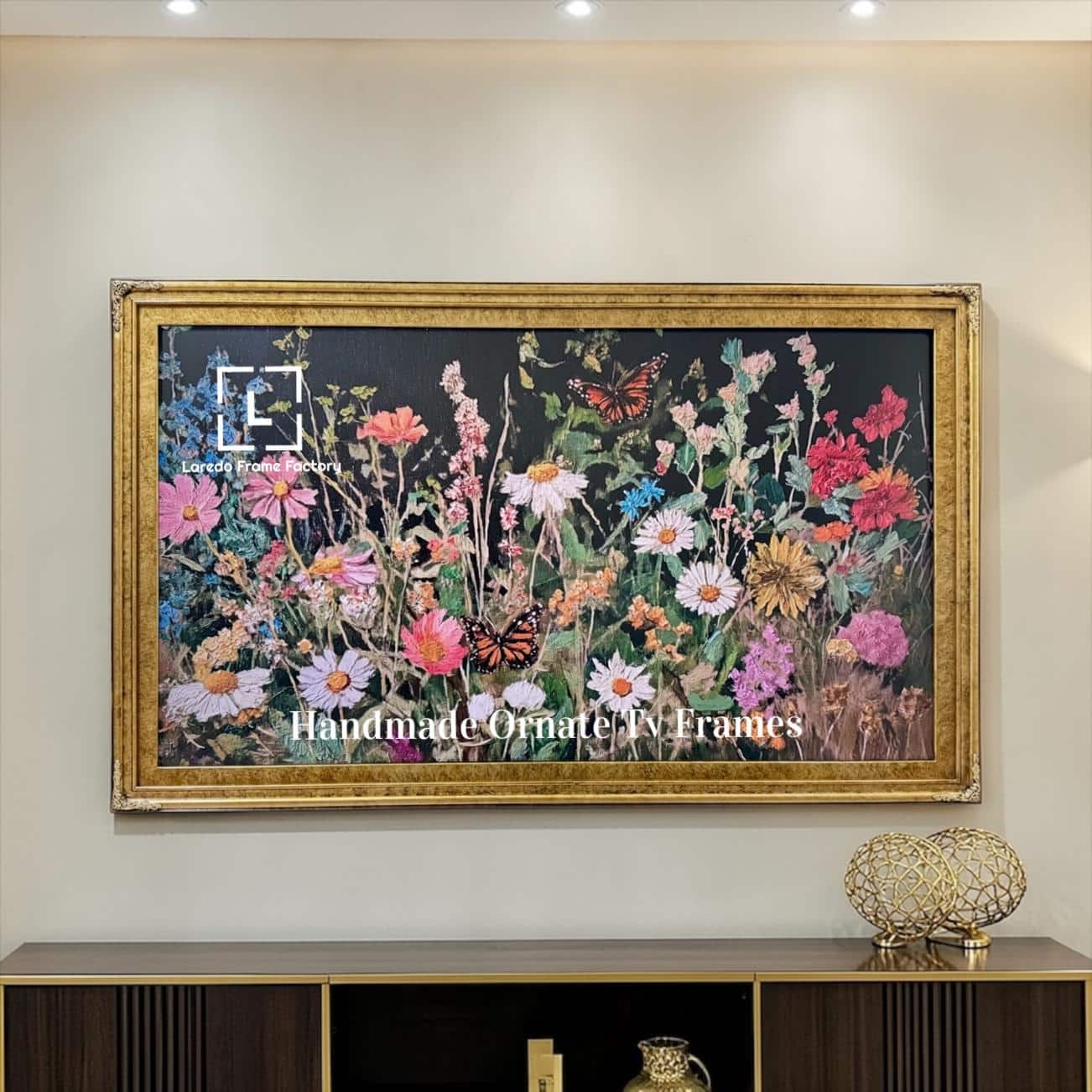LAREDO FRAME FACTORY - 55 inch Hisense Canvas TV Ornate frame, Canvas TV by Hisense - MARBLE GOLD