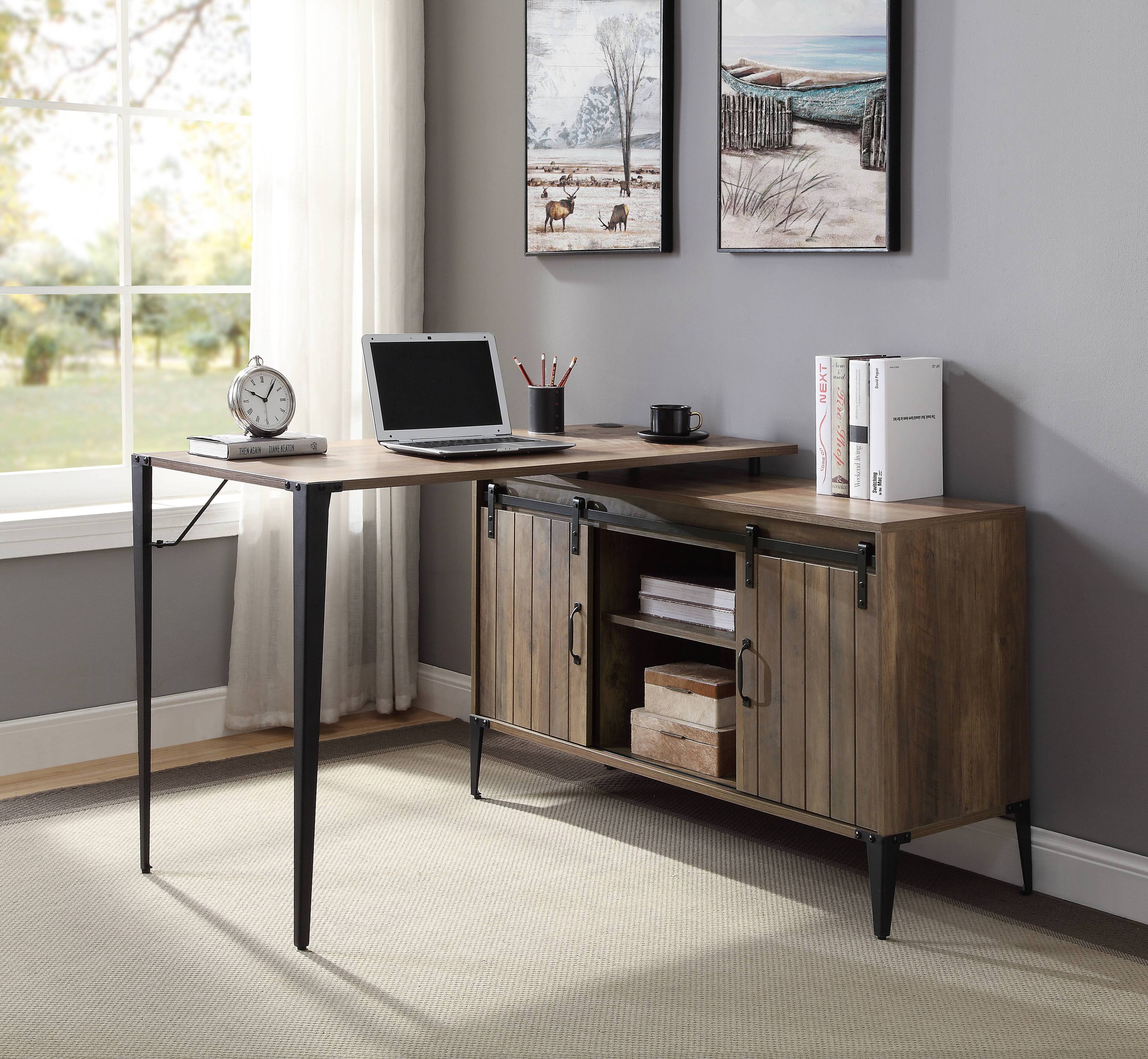 Angle. APRILSOUL - 48in Gray Oak and Black Finish Writing Desk - Oak.