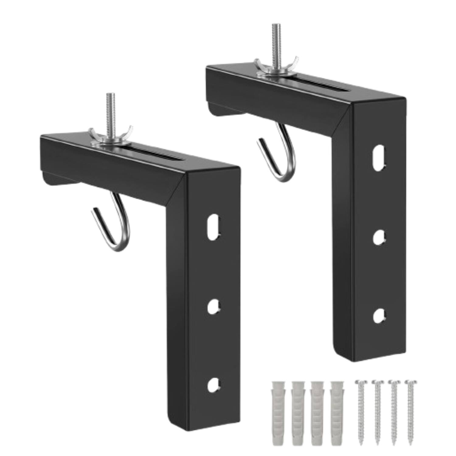 Front. Home Collection - Projector Screen Wall Ceiling Mount L-Bracket with 6" Adjustable Hooks - Black.