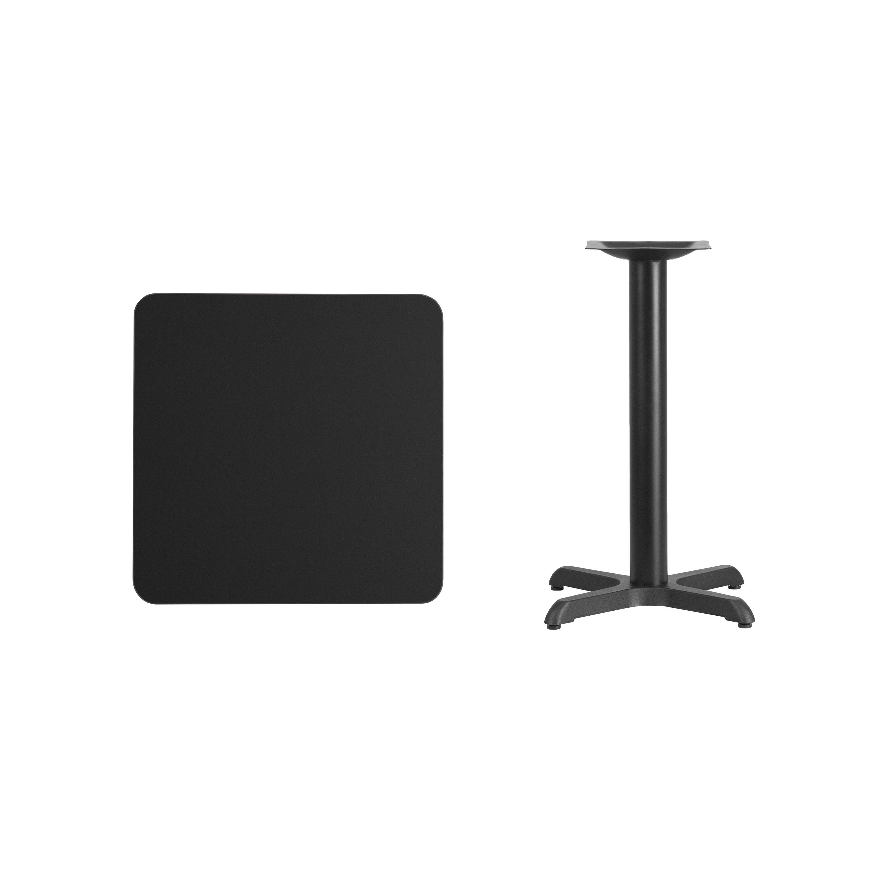 Alt View 2. Emma + Oliver - 24" Square Laminate Table Top with 22"x22" Table Height Base - Black.