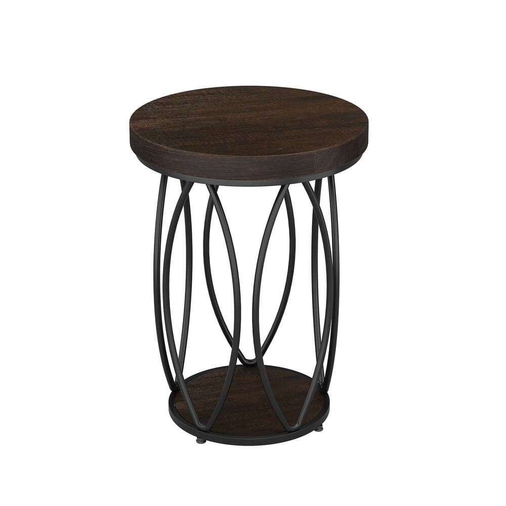 Front. Kadyn - Kadyn Sofa Side End Table, Round Couch Table, Industrial Accent Side Table with Storage Shelf,Brown & Black - Brown.