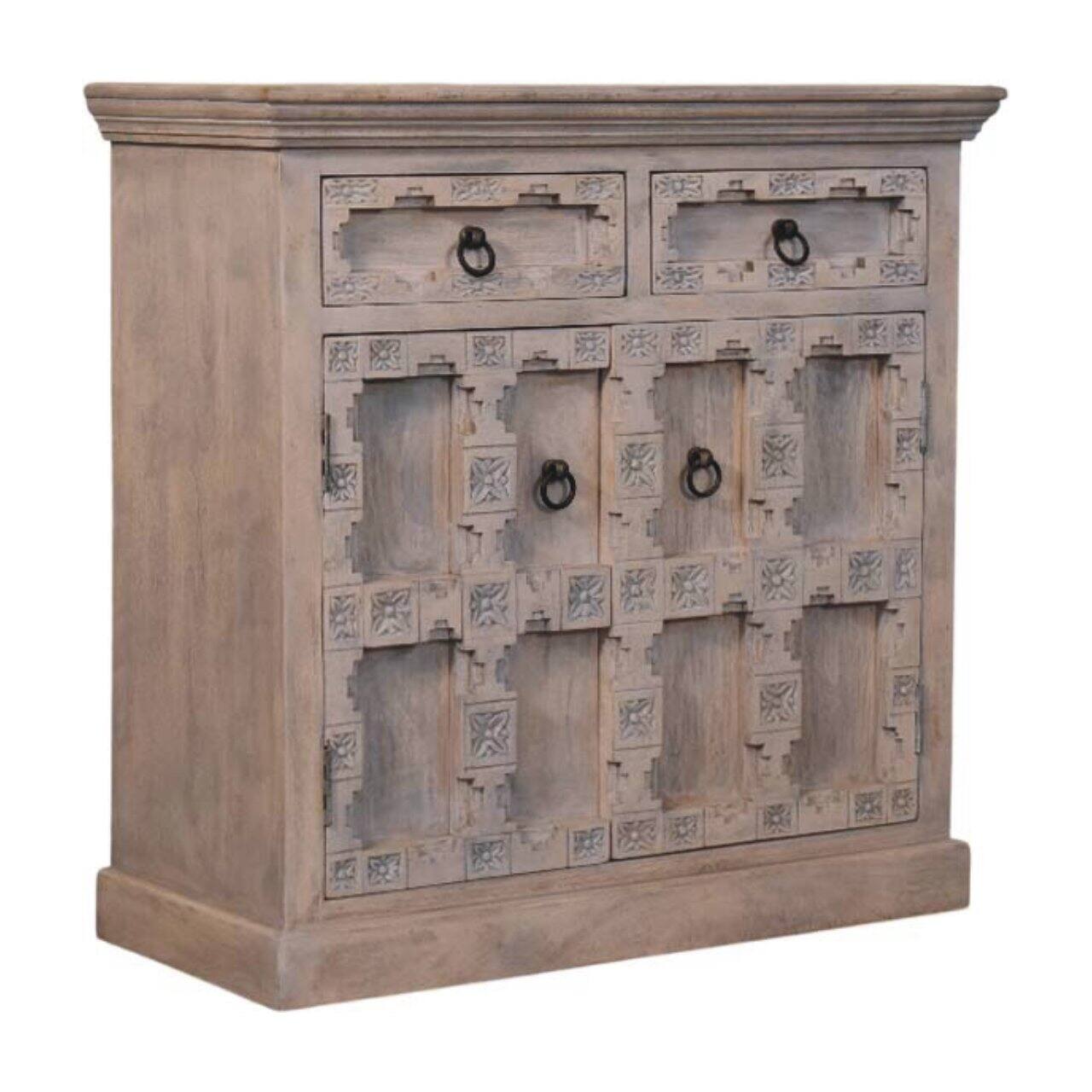 Angle. Artisan Furniture - Artisan Furniture Solid Wood Jaipur Lattice Sideboard - Grey.