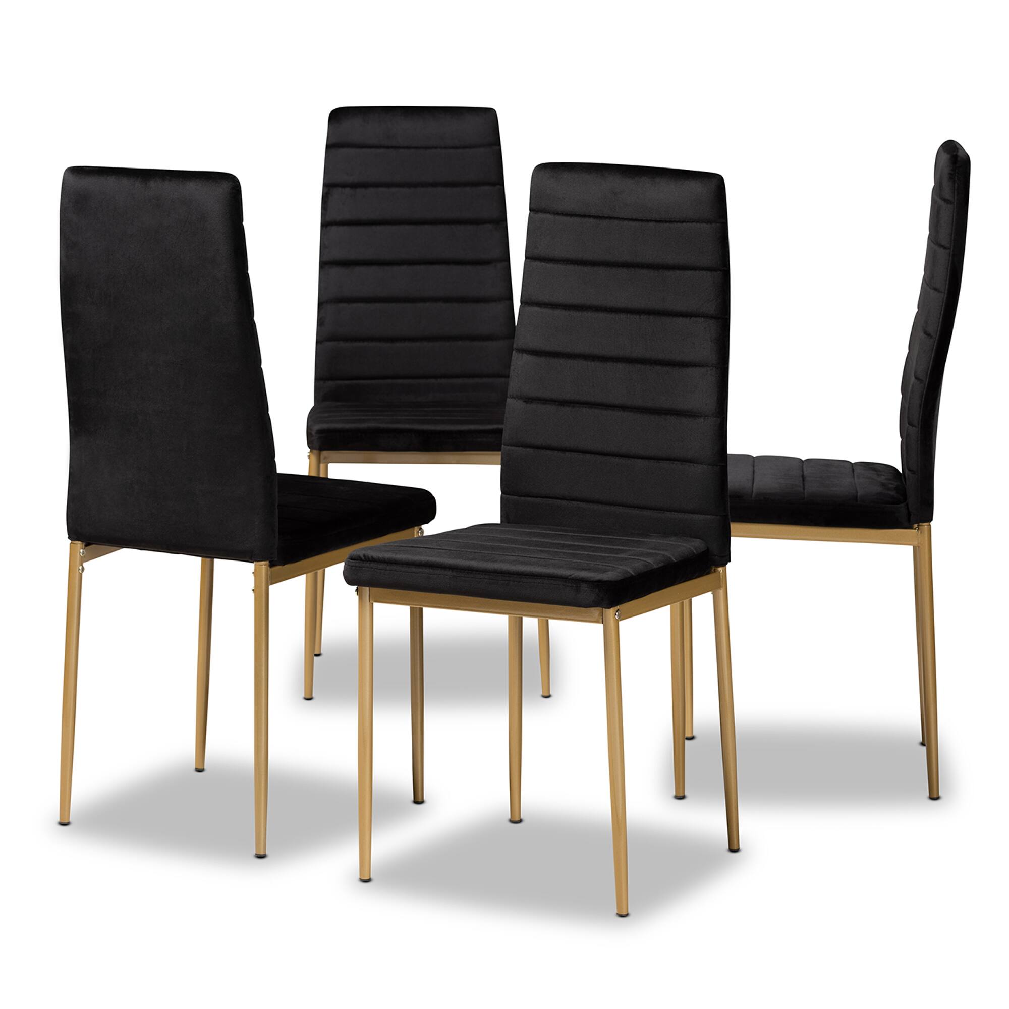 Front. Baxton Studio - Armand Glam Velvet Fabric Upholstered and Gold Finished Metal 4-Piece Dining Chair Set - Black/Gold.