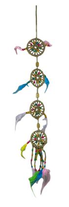King Max - Boho Feathers Wood Beaded 4 Tier Jute Rope Dream Catcher - Multicolored