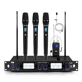 Pyle - 4-Channel Wireless Microphone System - Professional-Grade Handheld, Lavalier & Headset Micropho