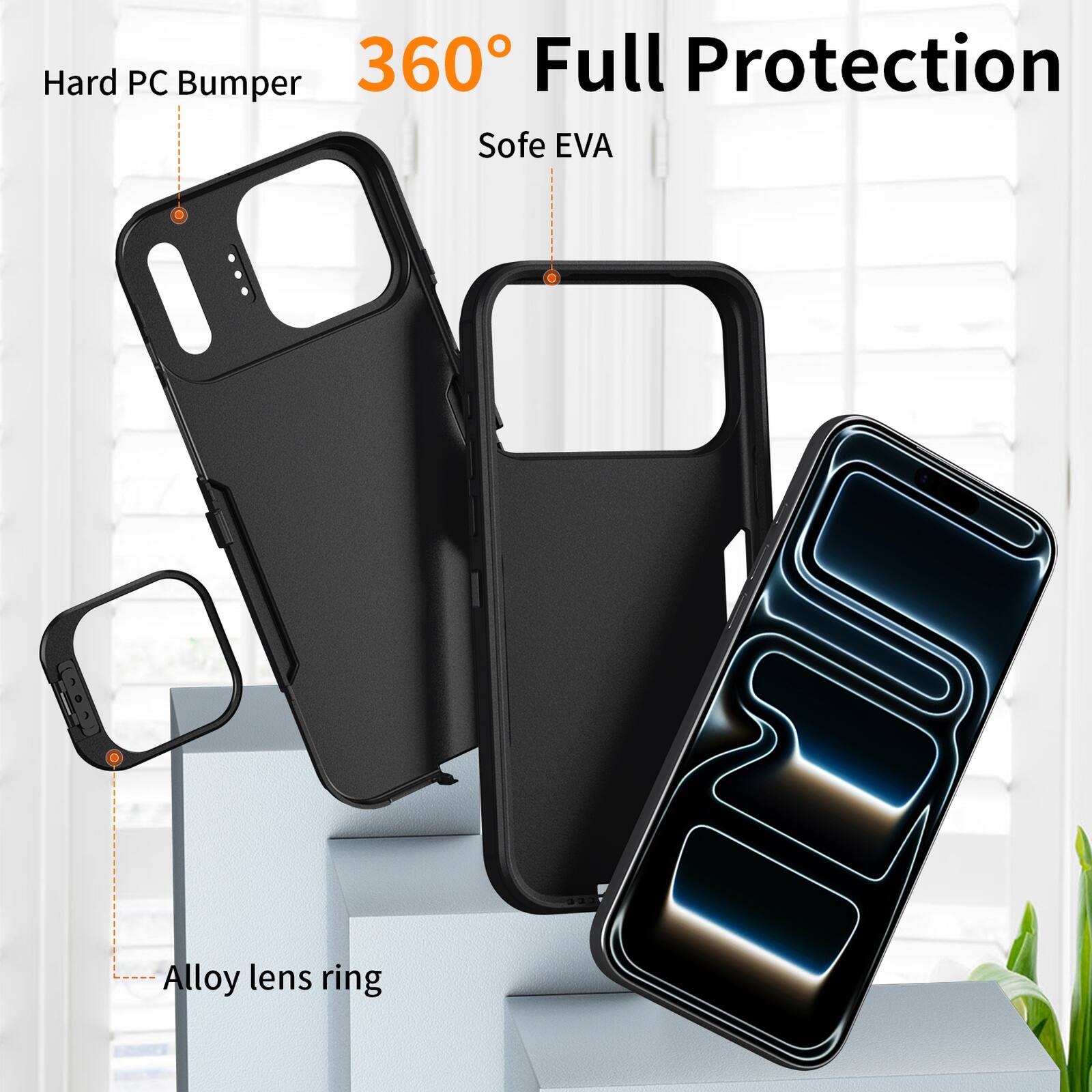 Hard PC Bumper 360° Full Protection Soft EVA Alloy lens ring