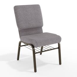 Emma + Oliver - 18.5"W Church/Reception Guest Chair with Book Rack - Gray Fabric/Gold Vein Frame
