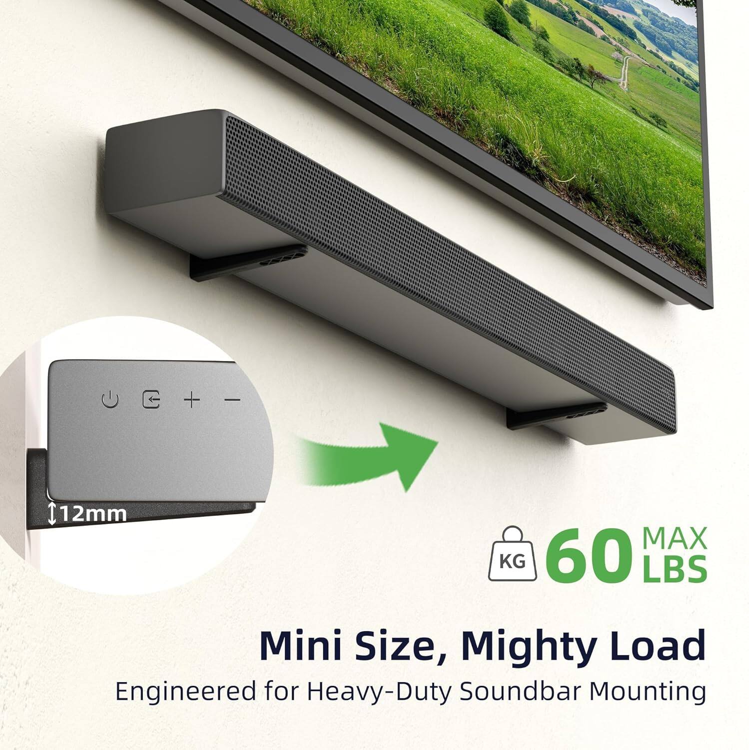 Mini Size, Mighty Load  
Engineered for Heavy-Duty Soundbar Mounting  

112mm  
MAX 60 LBS