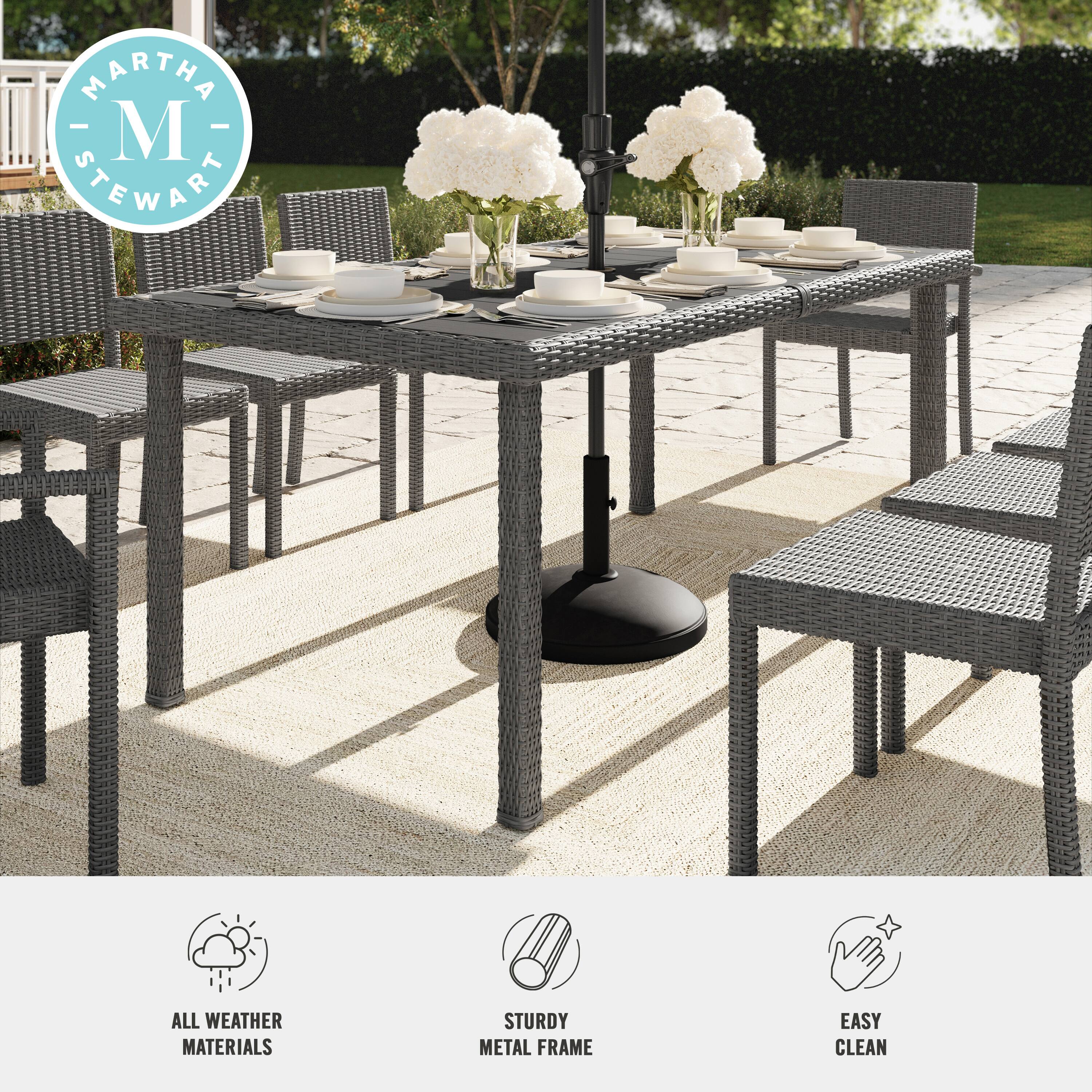 "Martha Stewart All Weather Materials Sturdy Metal Frame Easy Clean."