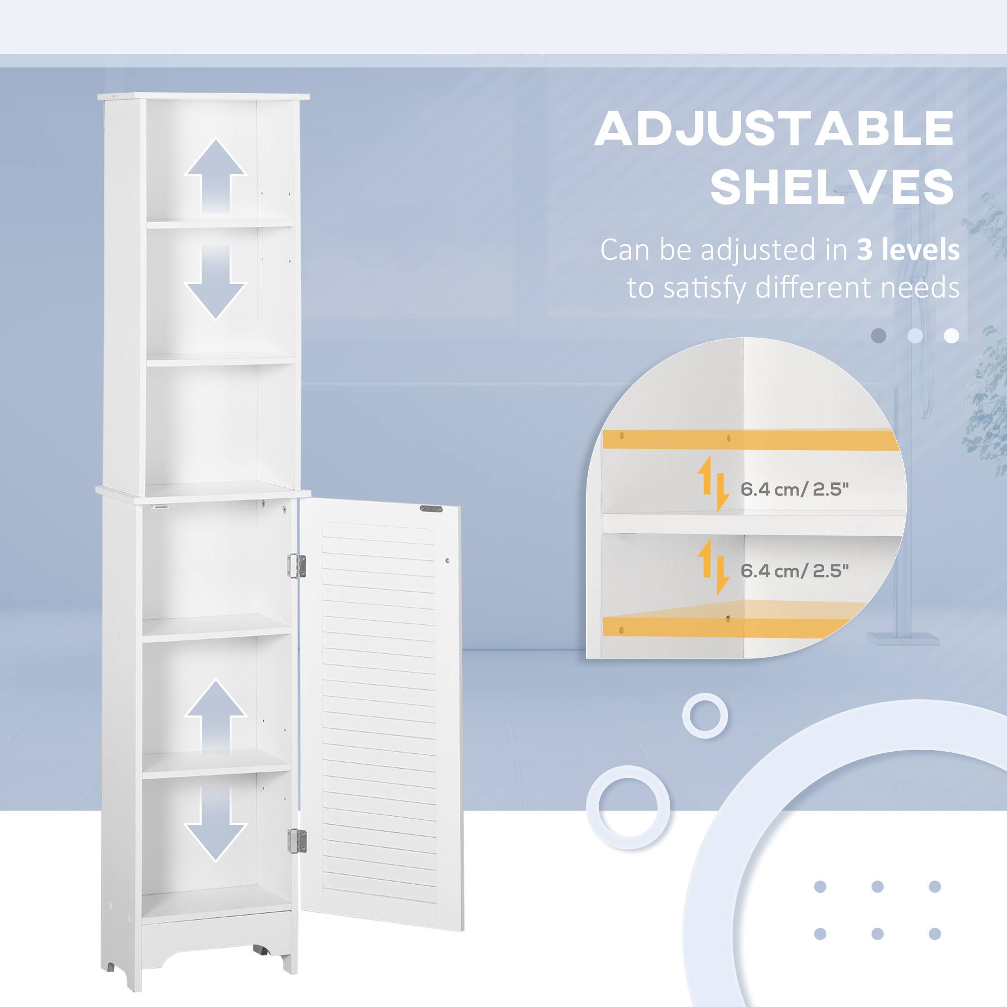 ADJUSTABLE SHELVES
Can be adjusted in 3 levels to satisfy different needs
1 6.4 cm/2.5"
6.4 cm/ 2.5"