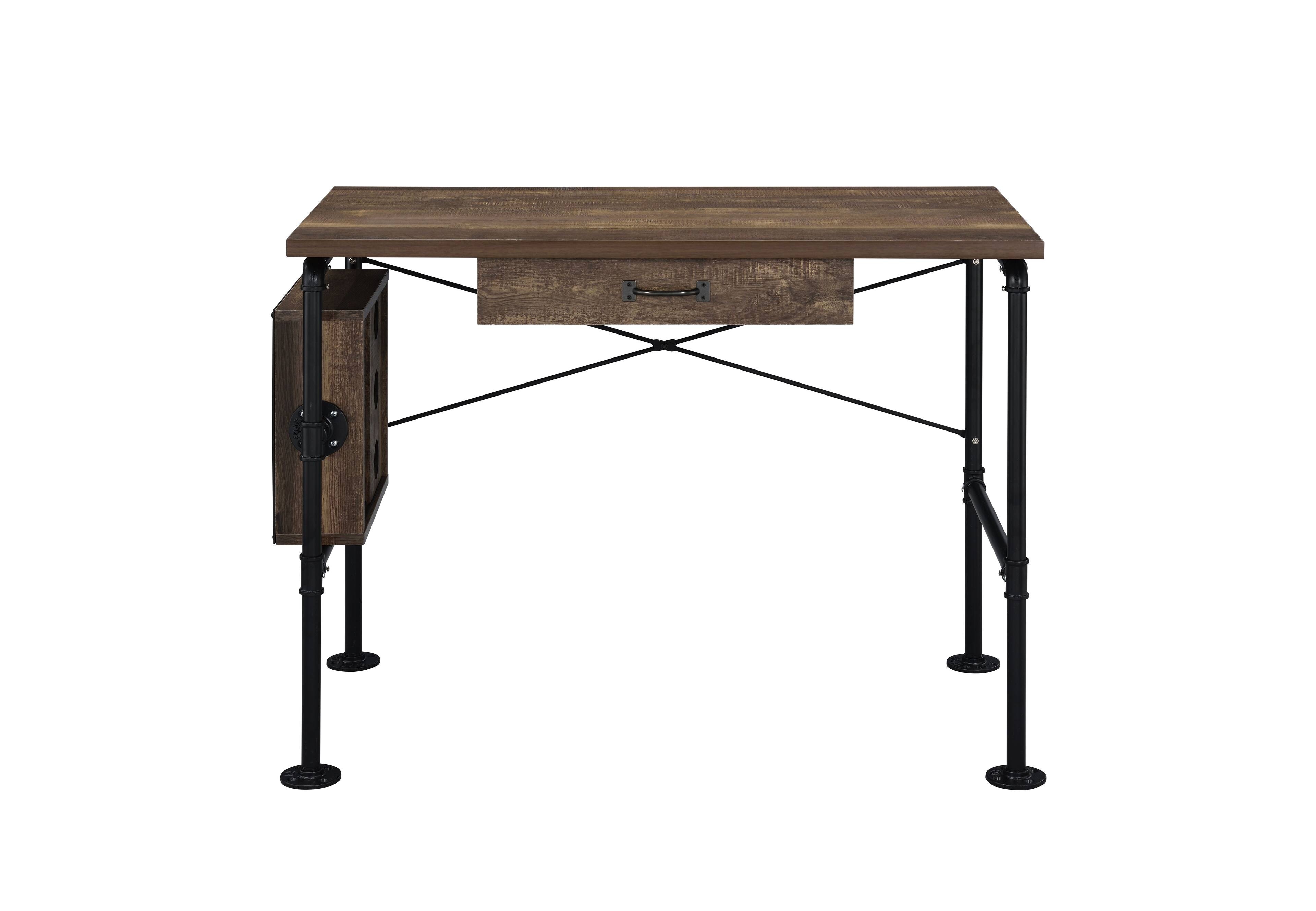 Alt View 4. APRILSOUL - Endang Weathered Oak Black Finish Writing Desk - Black.