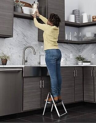 Alt View 2. Cosco - Folding Step Stool, 1-Step, 200 lb Capacity, 9.9" Working Height, Platinum/Black - Black and Gray.