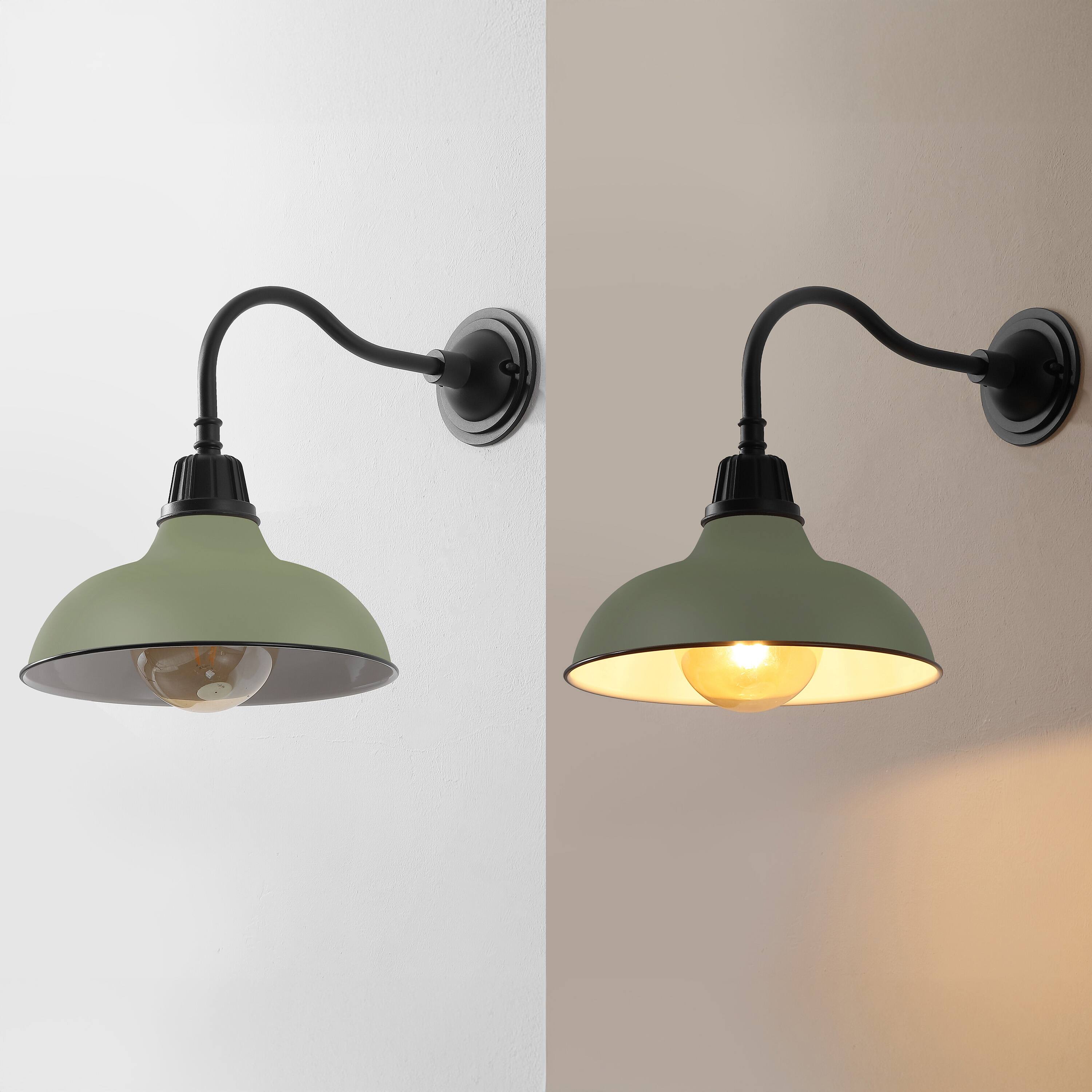 Alt View 4. Jonathan Y - Aurora 12.25" 1-Light Farmhouse Industrial Indoor/Outdoor Iron LED Gooseneck Arm Outdoor Sconce, Matte Olive Green - Matte Olive Green/Black.