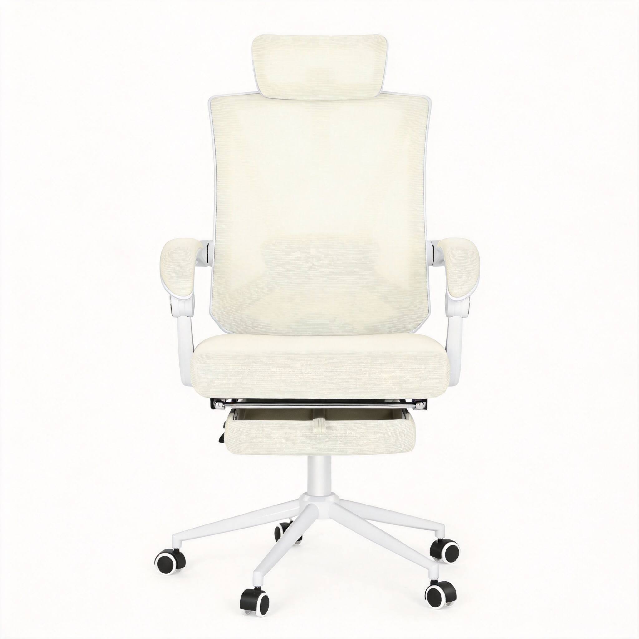 Front. Frangdom - Ergonomic High-Back Chair with Footrest 2D Lumbar Headrest - Beige.