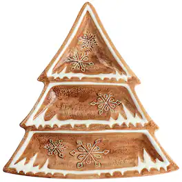 Martha Stewart - Ceramic Gingerbread Tree 3 Sectioned Tidbit Tray - Brown