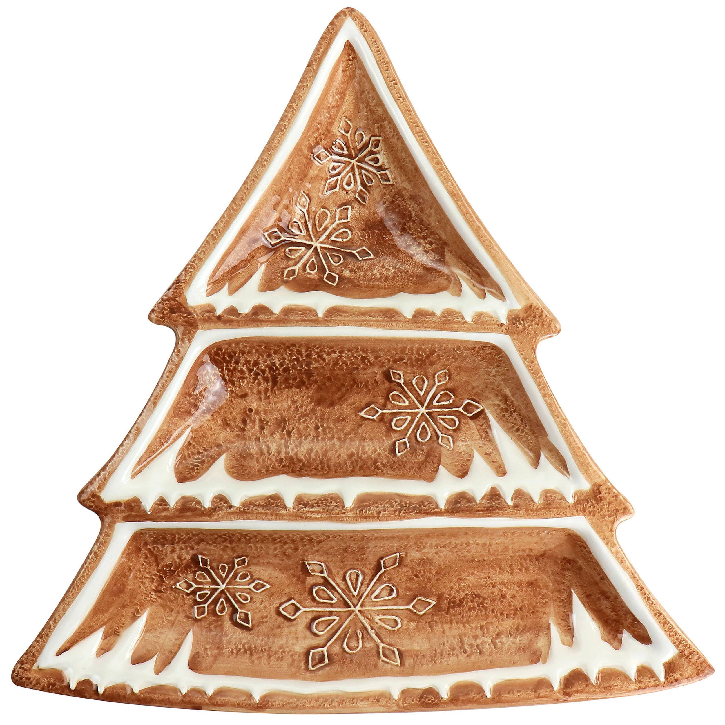 Front. Martha Stewart - Martha Stewart Ceramic Gingerbread Tree 3 Sectioned Tidbit Tray in Brown - Brown.