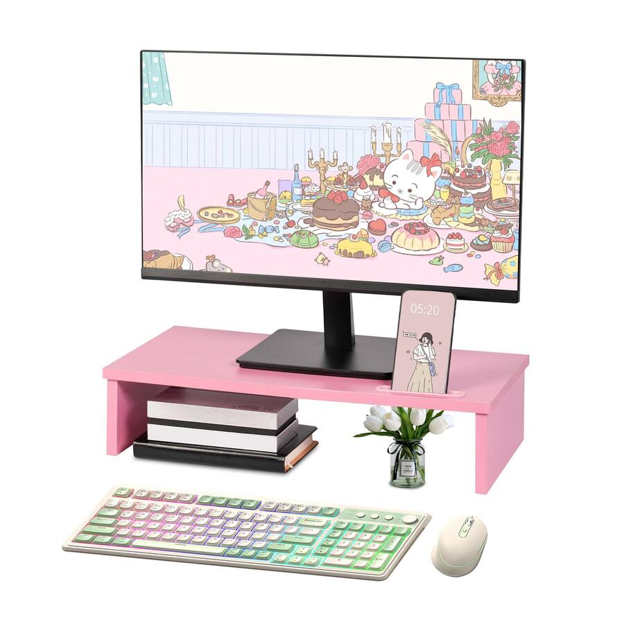 Cedar Assembly Dual Monitor Stand Riser With Led Lights And Phone ...