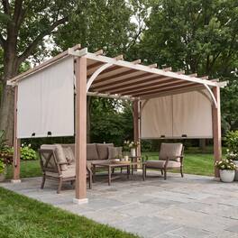 SUNJOY - SummerCove Delrey 12x14 ft Outdoor White Steel Pergola with Adjustable Canopy for Backyard & Garden, Light Gray - light grey
