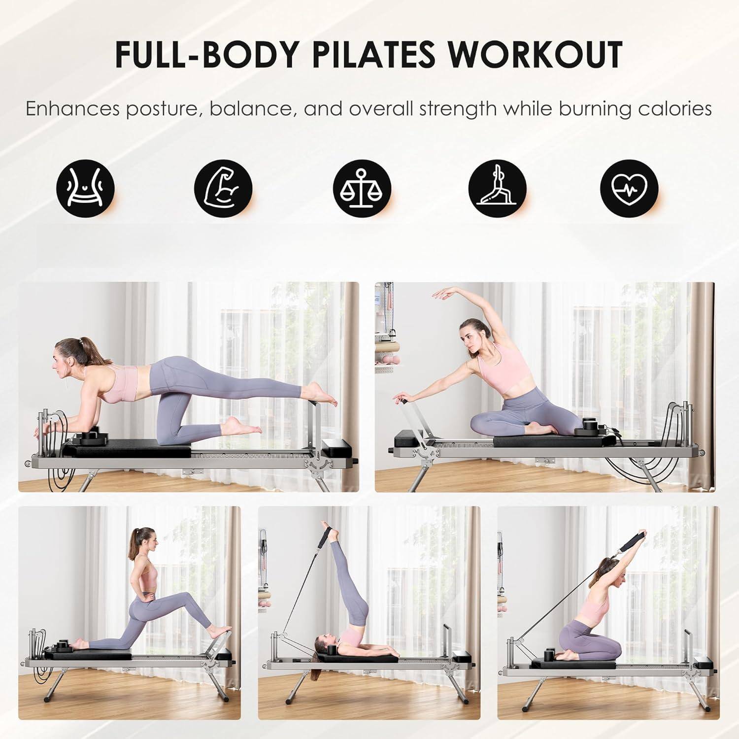 FULL-BODY PILATES WORKOUT  
Enhances posture, balance, and overall strength while burning calories