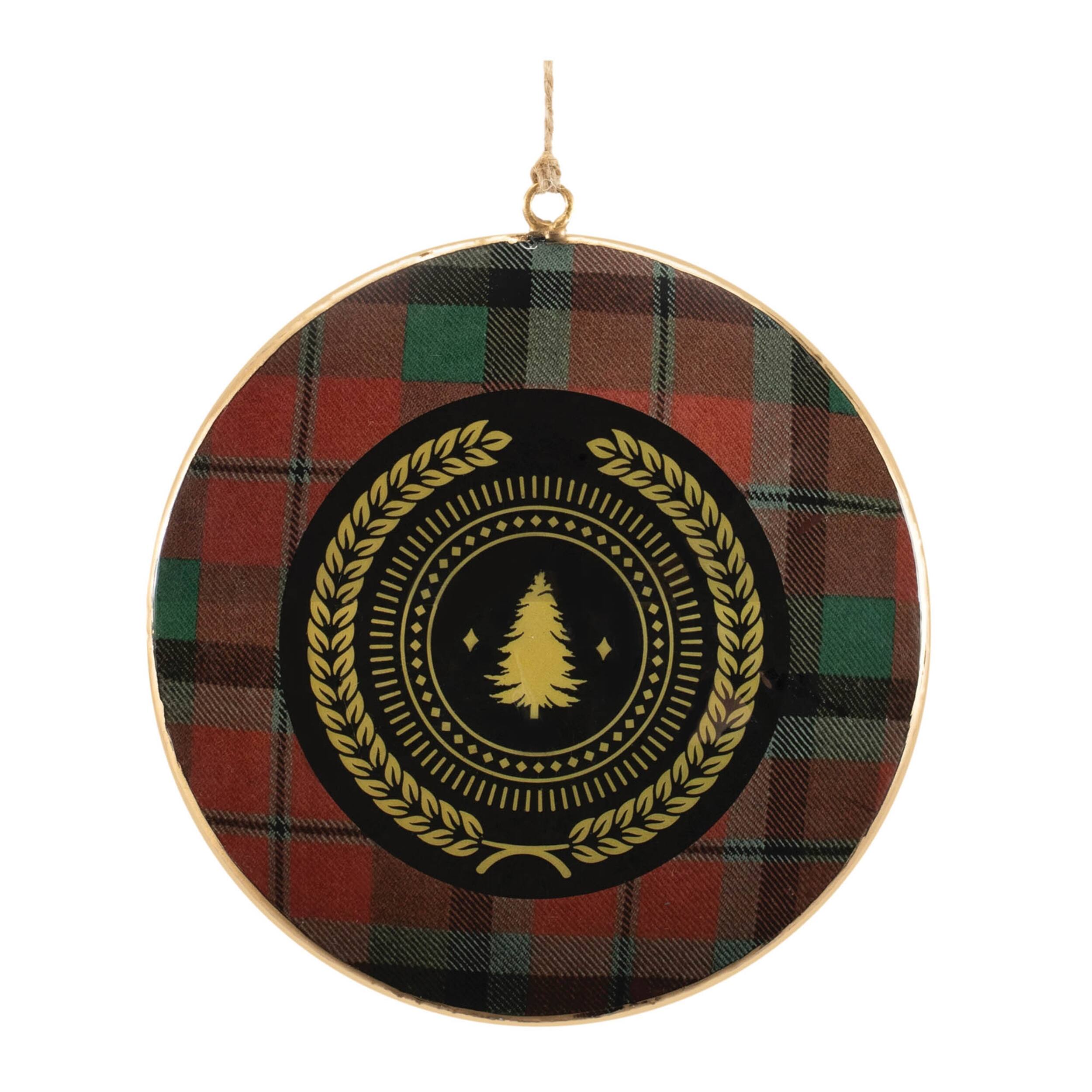 Back. BreeBe - Metal Deer and Pine Tree Disc Ornament (Set of 6) - Red, Black.