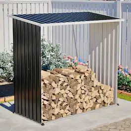 Loheer - 62 Cu Ft Metal Storage Shed Weatherproof Outdoor Firewood Rack Patio Organizer for Lawn Mower Yard Tool