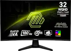 The text on the image is grouped and corrected as follows:
"NITE 32 WQHD 2560 x 1440 1500R A MAG MSI ARSENAL GAMING VESA CERTIFIED RAPID 05 ms VA 180 Hz GTG DisplayHDR msi."