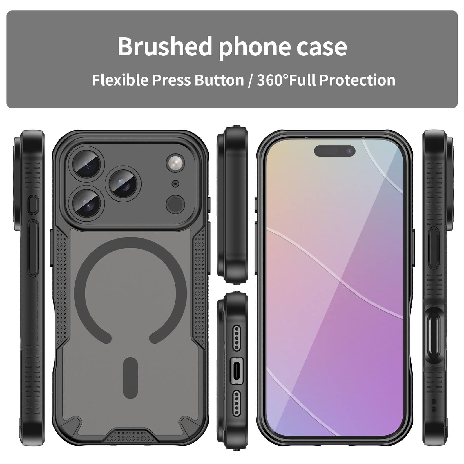 Brushed phone case Flexible Press Button / 360° Full Protection